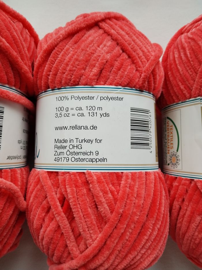 Lot de 3 pelotes Laine Chenille (300 g) - Corail / Orange - photo numéro 2
