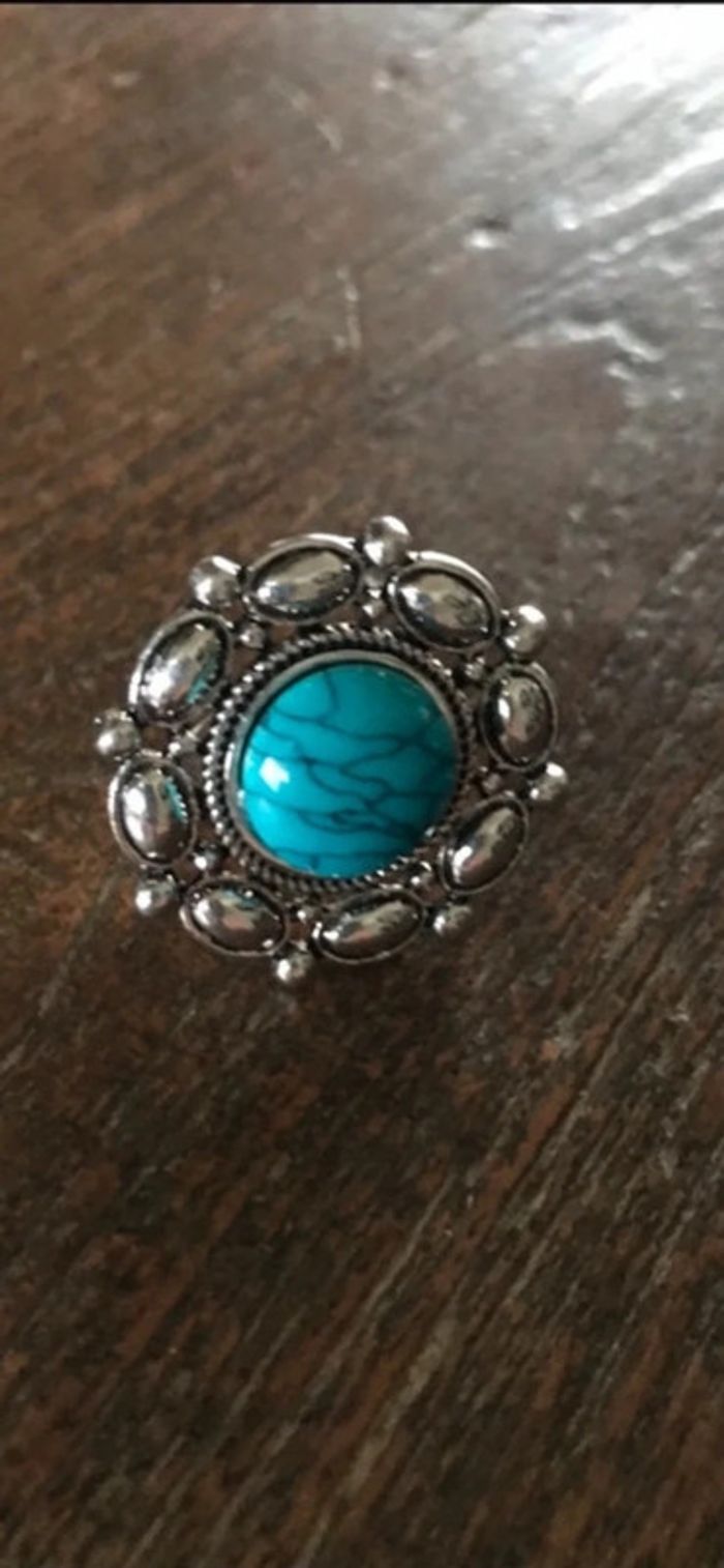 Magnifique bague réglage fleur avec turquoise - photo numéro 6