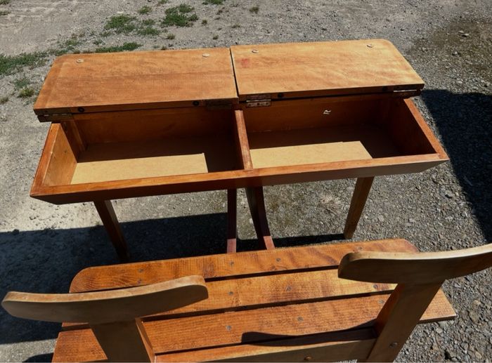 Double Pupitre bureau en bois vintage - photo numéro 5