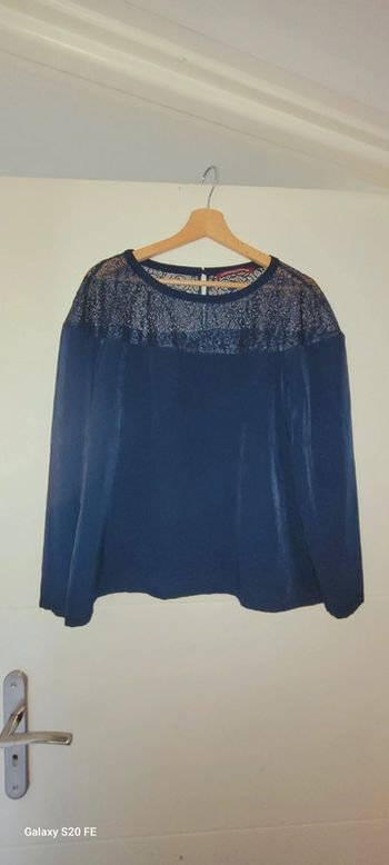 Blouse Comptoir des Cotonniers dentelles, coton et soie bleu nuit taille 42