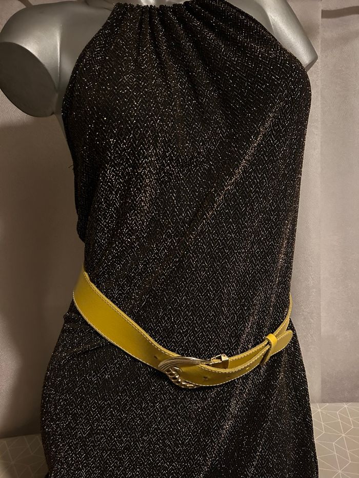 Très jolie ceinture vintage en croûte de cuir jaune - photo numéro 8