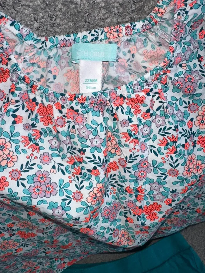 Ensemble t shirt fleuri et short réglable bleu canard Obaïbi - photo numéro 2