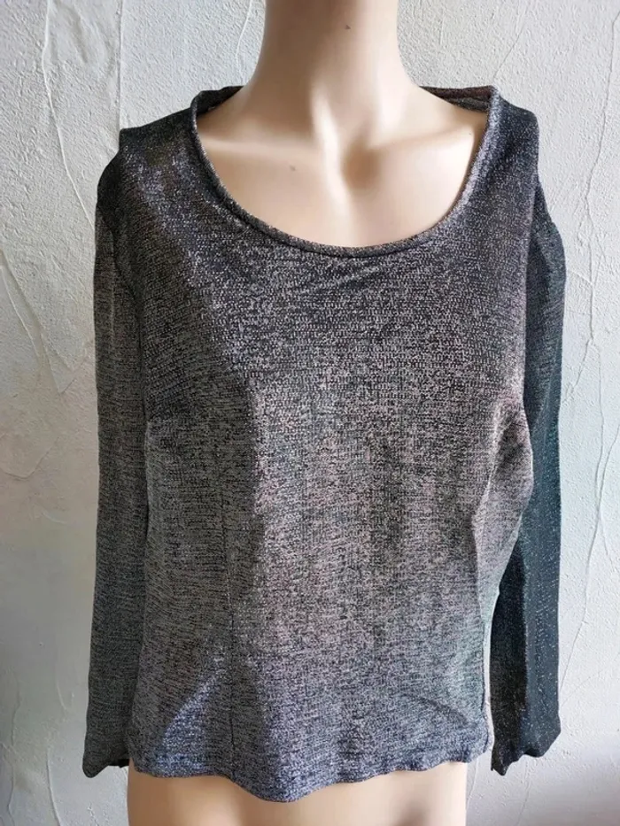 Top court  à paillettes gris Taulle 48