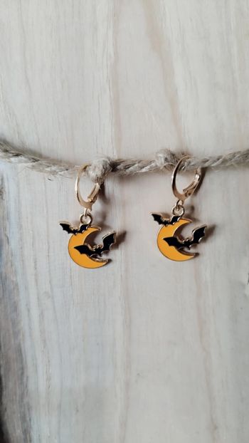 🌙🦇 Boucles d’Oreilles Halloween Lune & Chauves-Souris 🦇🌙