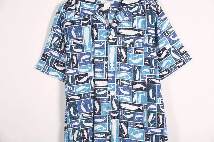 Superbe chemisette vintage 90's en viscose motif baleines et animaux marins (#240162) - photo numéro 4