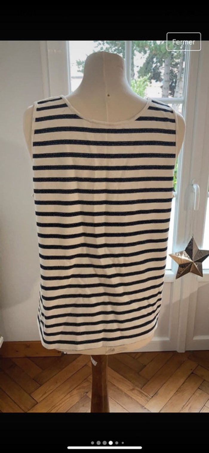 Joli débardeur taille 44, bleu blanc fils argentés taille 44/46 - photo numéro 5