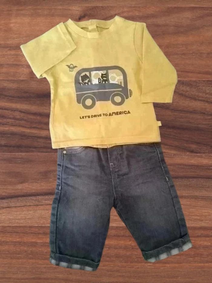 Ensemble Obaïbi 3 mois garçon Ensemble t-shirt (Ouverture dos complète)+ pantalon