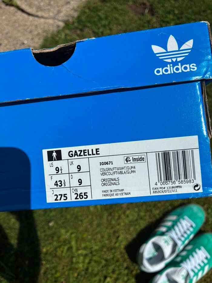 Baskets adidas gazelle verte pointure 43 très bon état avec boîte - photo numéro 13