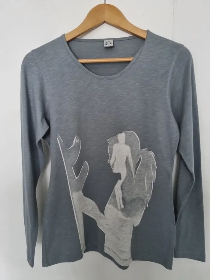 T-shirt à manches longues femme - Taille 40 / L - Marque 64 - Gris clair