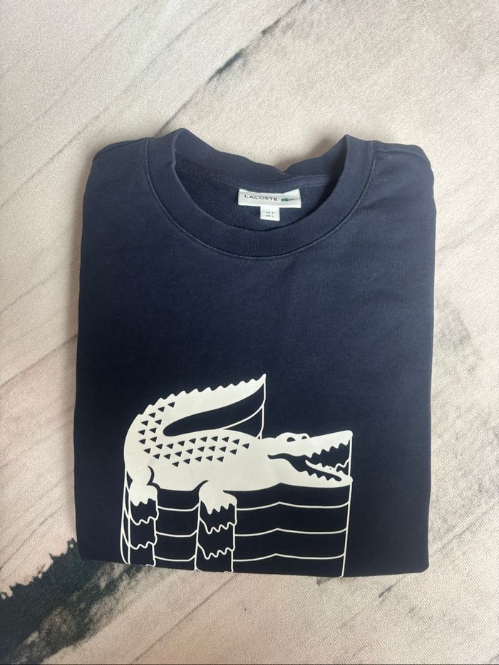 Sweat Lacoste bleu marine logo imprimé crocodile blanc taille M/L - photo numéro 2
