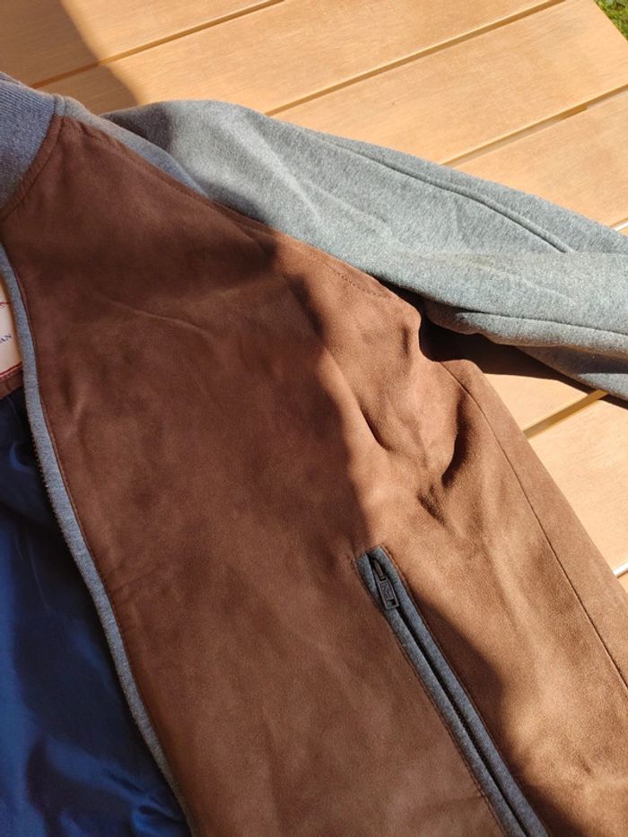 Veste bombers en daim marron et grise Zara man taille L - photo numéro 5