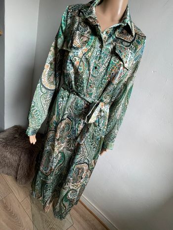 💚 Robe Chemise Longue Imprimé Paisley Vert & Blanc - Taille Unique, Excellent État 💚