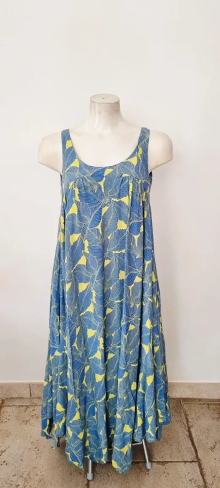 Robe longue imprimée bleu vert h&m 38 - photo numéro 6