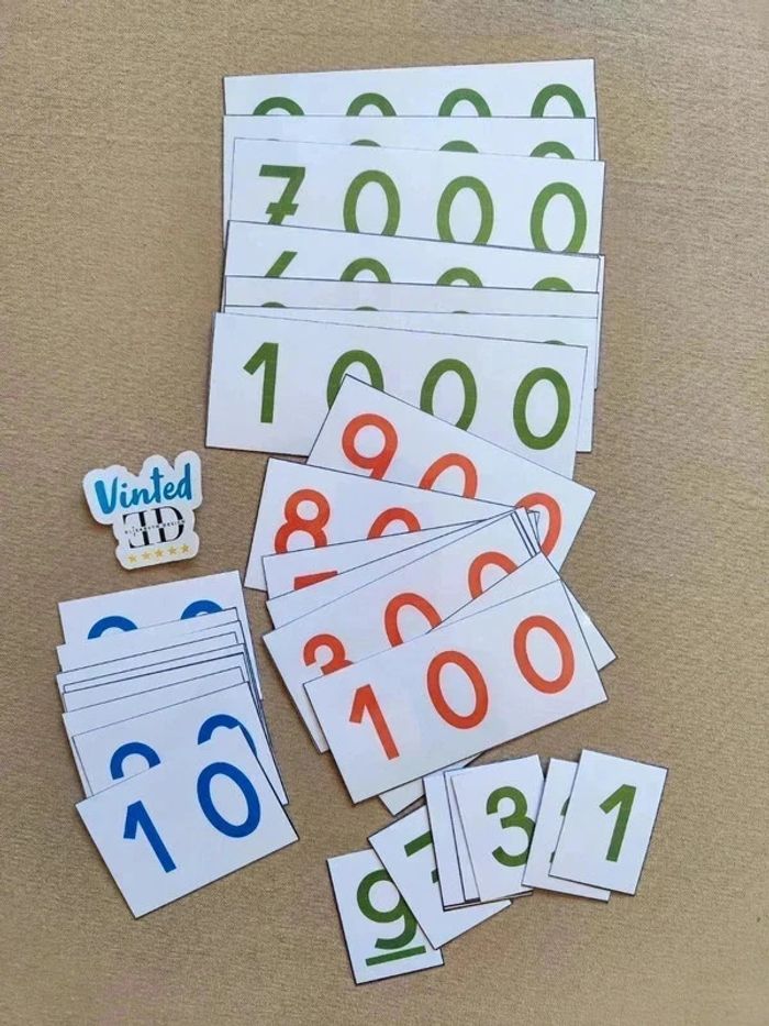 Cartes des nombres de 1 à 9999 Montessori