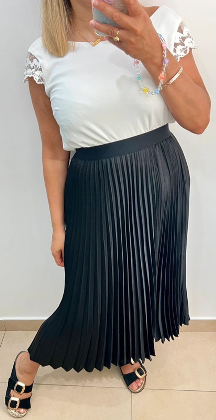 🖤 Jupe Longue plissée satinée noire H&M Taille M - photo numéro 4