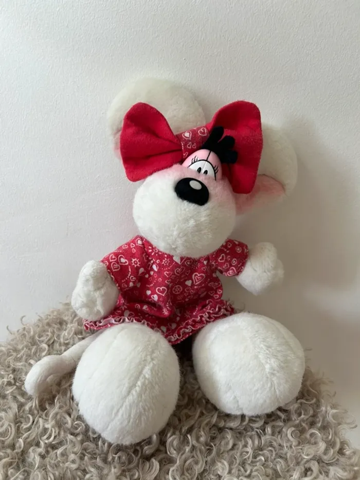Peluche Diddlina originale – robe rouge à cœurs – vintage collector Diddl - photo numéro 4