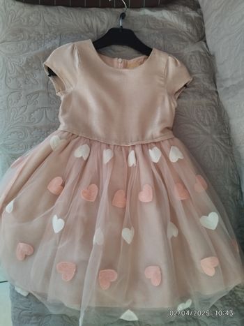 Robe de cérémonie été rose et blanc motif coeur taille 5 ans