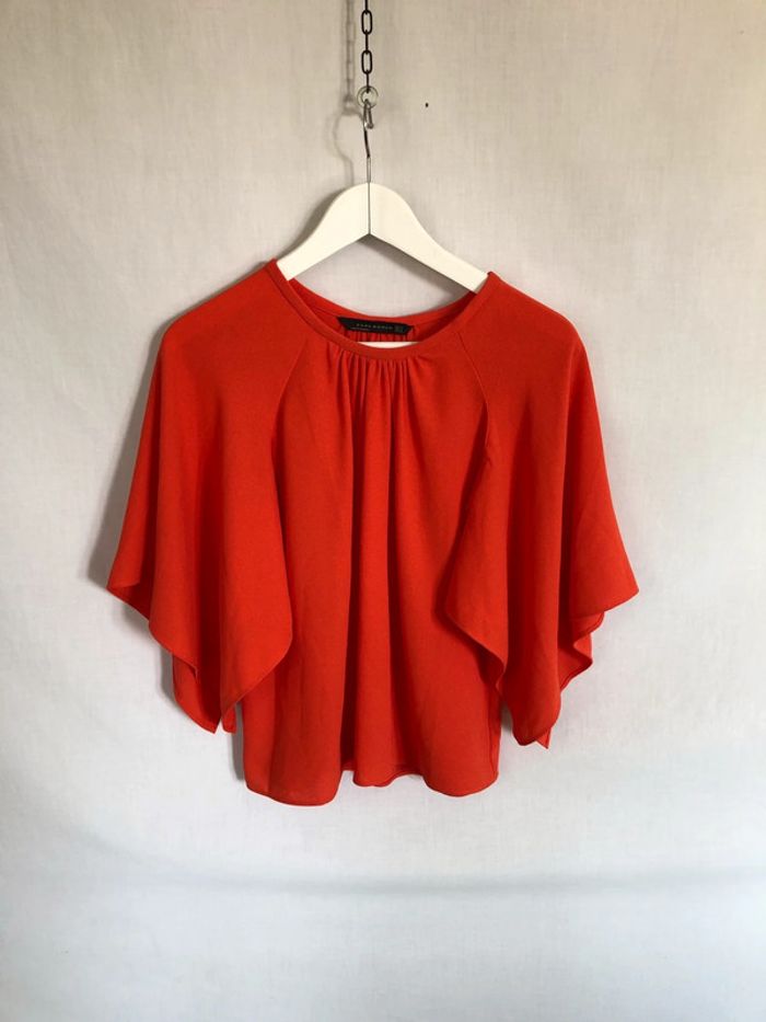 Blouse corail Zara manches trois quarts ample taille XS / 34 36 comme neuve - photo numéro 8