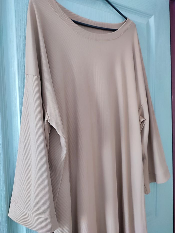 Abaya côtelée manches évasées, camel - photo numéro 2