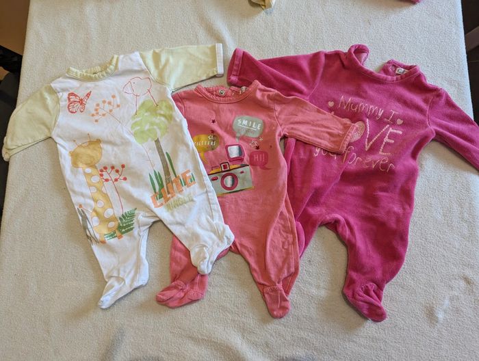 Lot de 3 pyjamas 1 pièces bébé fille 1 mois kitchoun