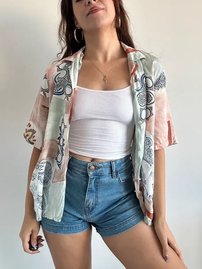 Chemise vintage à motifs fluide manches courtes taille M/L - photo numéro 5