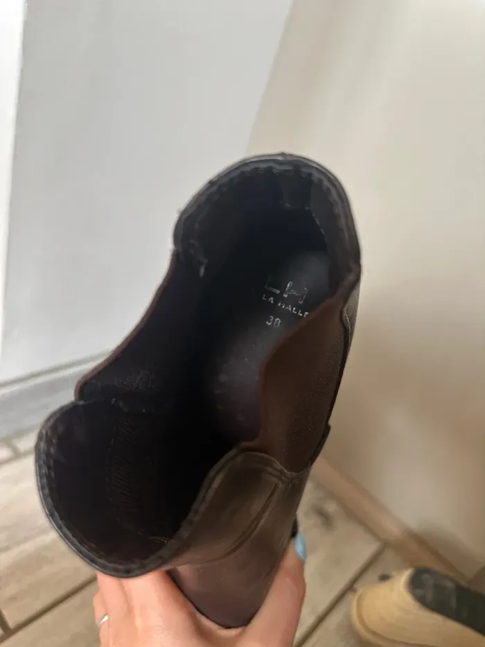 Paire de bottines à talons semelle cuir taille 38 marron foncé - photo numéro 7