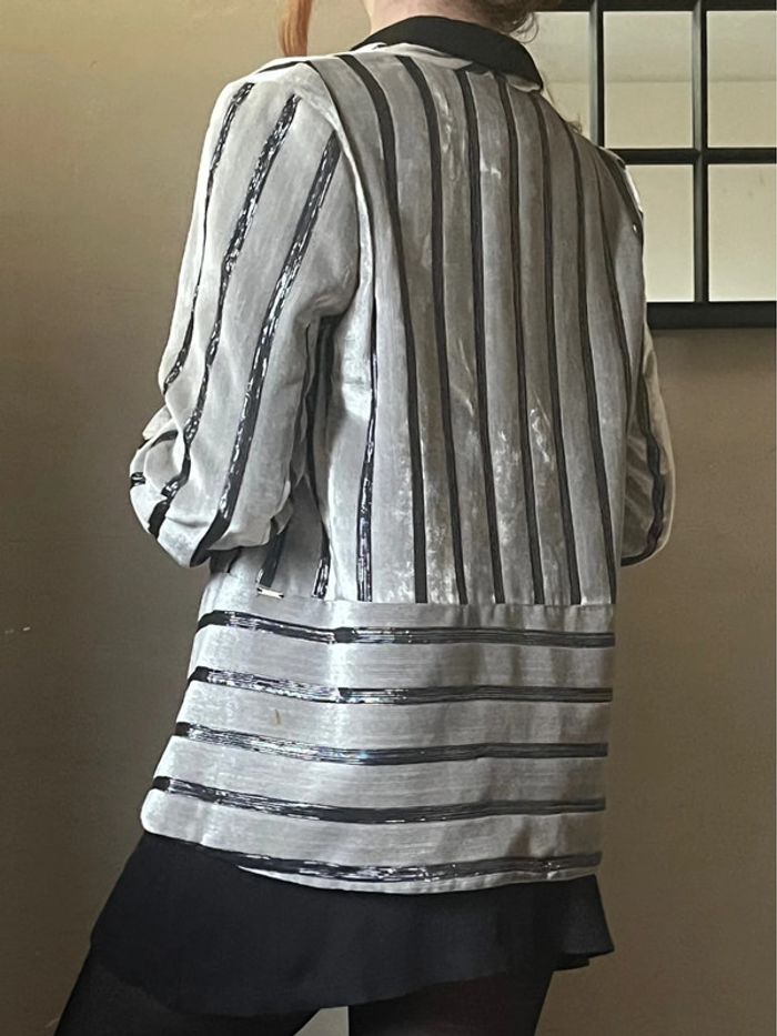 Veste blazer rayures noires et argentées en velours - photo numéro 9