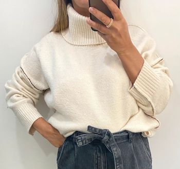 Superbe Pull Col Roulé Crème  Ample Taille M Et Plus