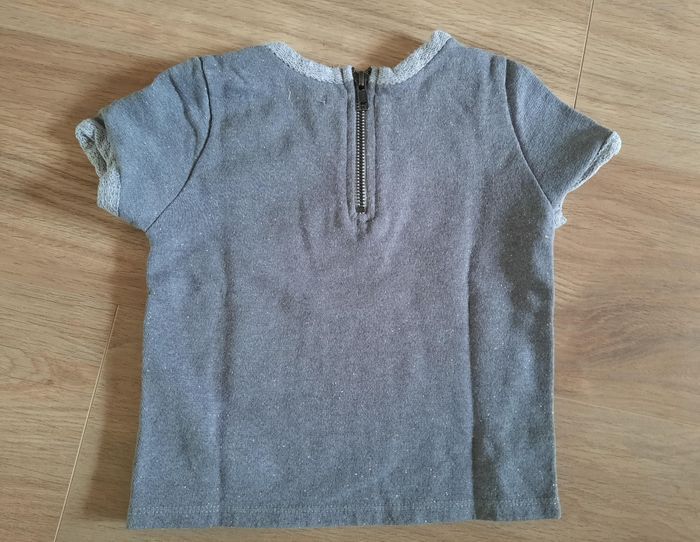 Pull gris fille à manches courtes "Be chic Be rock" IKKS 4 ans - photo numéro 4