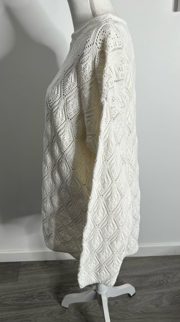 Pull oversize en mailles ajourées blanc Yessica Vintage T44 XXL - photo numéro 5