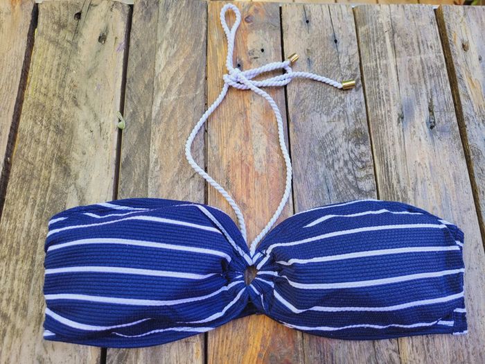 Superbe maillot de bain 👙 2 pièces La Halle,marin, bleu marine rayé blanc, bustier, 40/42 - photo numéro 4