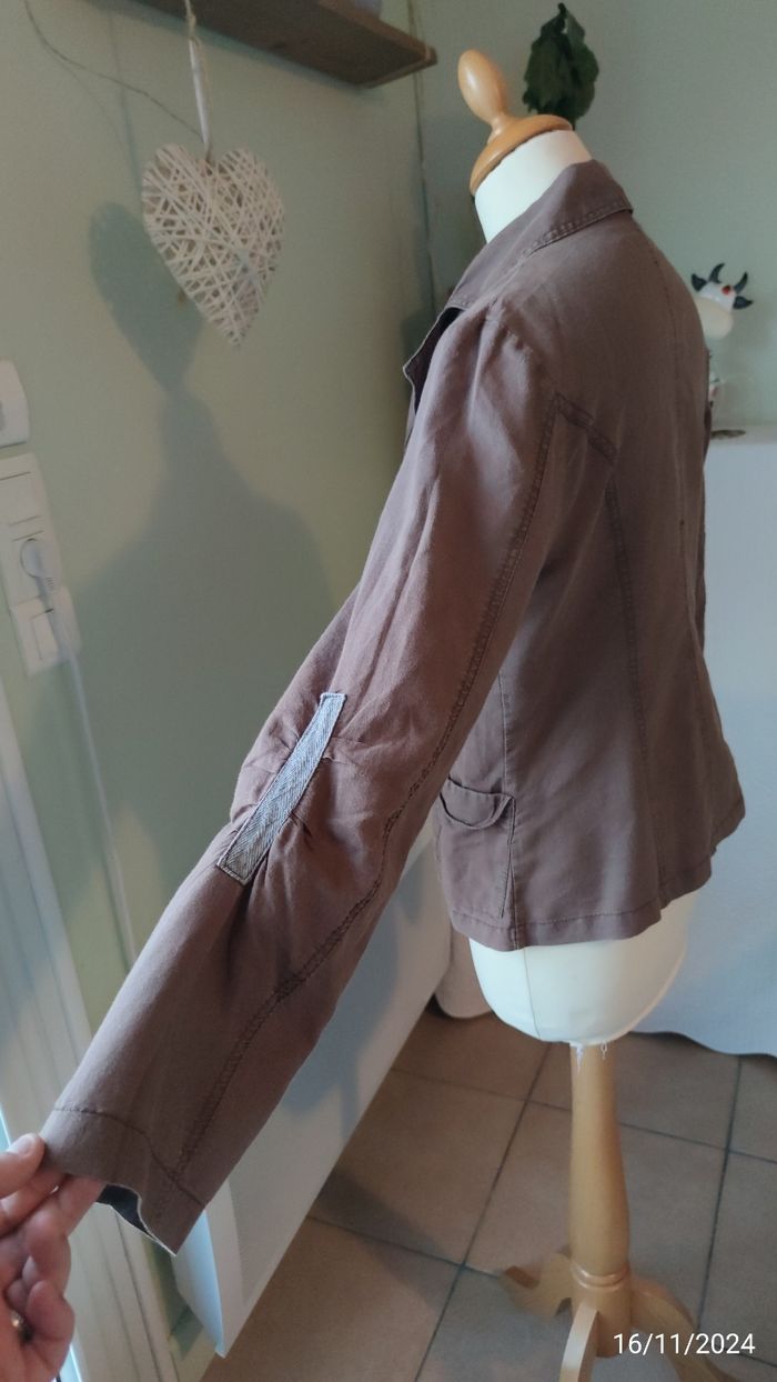 Blazer marron en lin et coton T38 - photo numéro 7