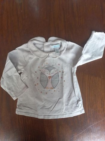 T-shirt blanc "Chouette" Obaïbi 12mois 74cm