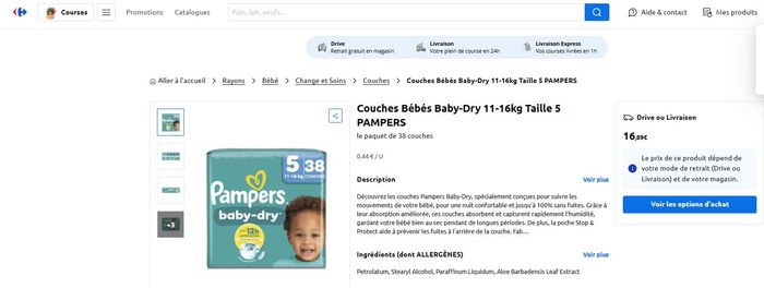 Pampers Baby-Dry T5 paquet de 38 couches, non ouvert - photo numéro 2