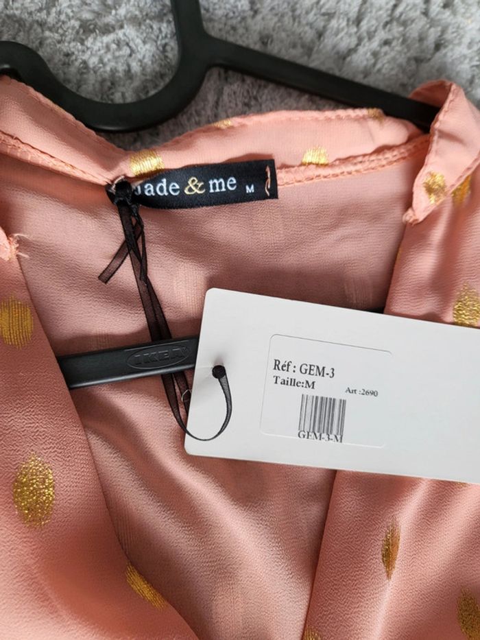 Blouse sans manches rose/corail à pois dorés - photo numéro 4