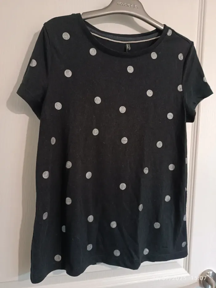 Tee shirt noir à pois argenté Only