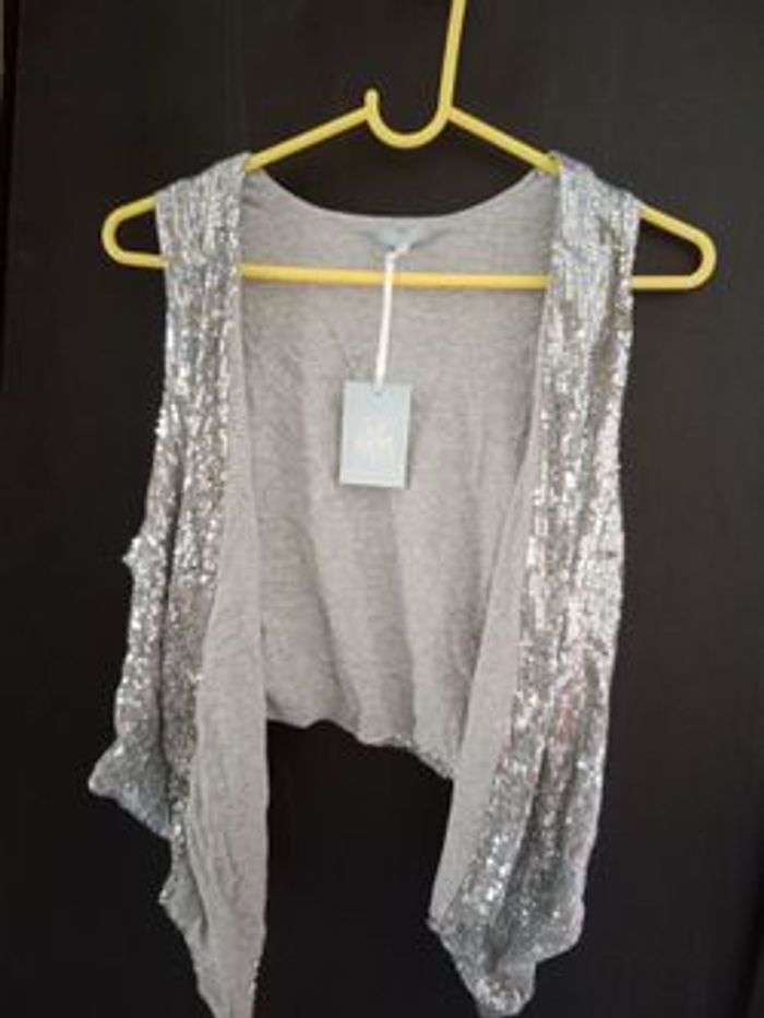 Ensemble gilet + écharpe de soirée argenté Version Sud - TU