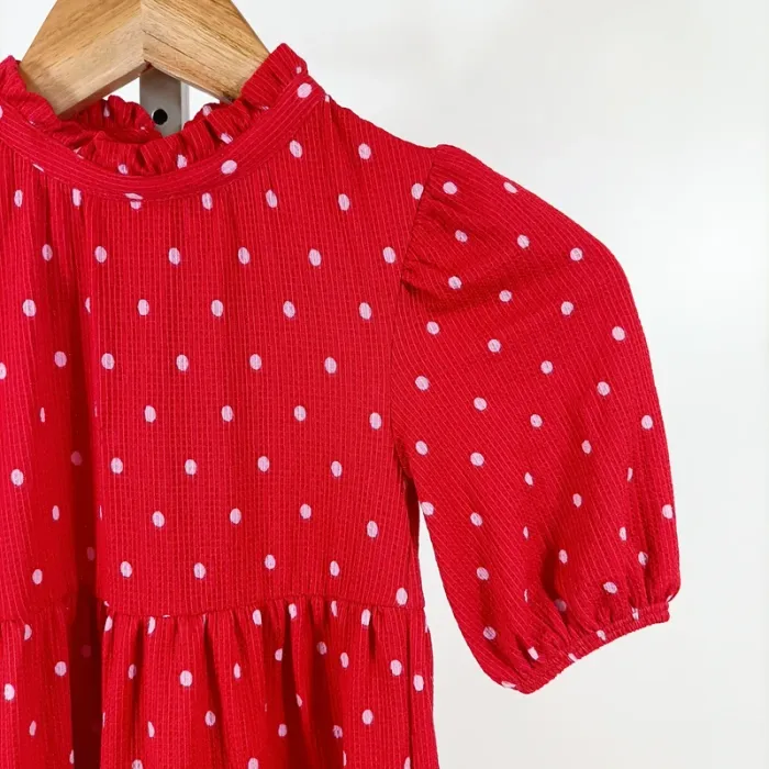 Robe rouge à pois Next 4-5 ans manches ballon col volanté rétro chic A1100 - photo numéro 6