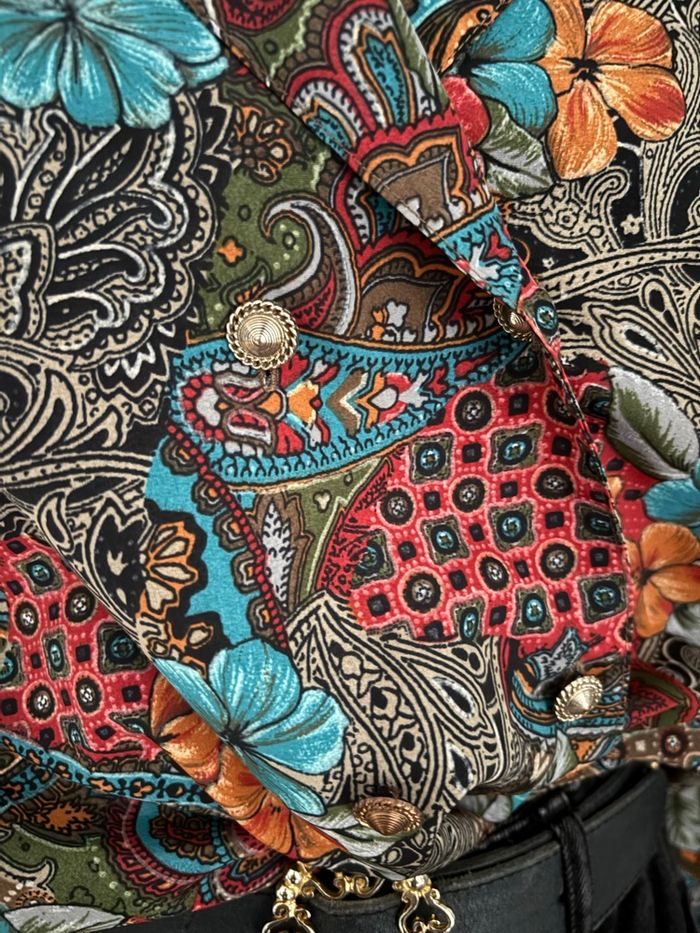 Veste / chemisier vintage fleuri – Taille 52 – Fabriqué en France – Motif bohème – Années 90 - photo numéro 4