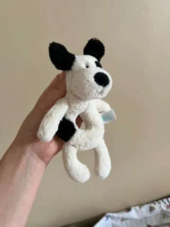 Hochet peluche Bashful Black & Cream Puppy