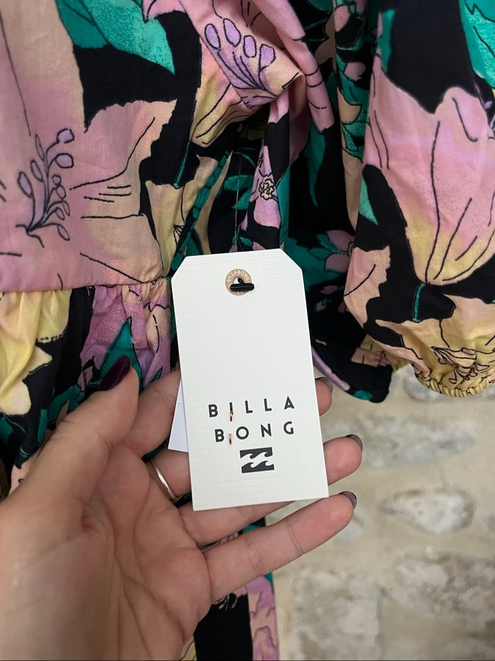 Billabong - Robe noire violet jaune Lila à fleurs fleurie printemps été be mine neuve - photo numéro 4