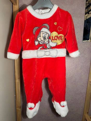 Pyjama de Noël bébé – Minnie Mouse – Velours rouge – Taille 6M