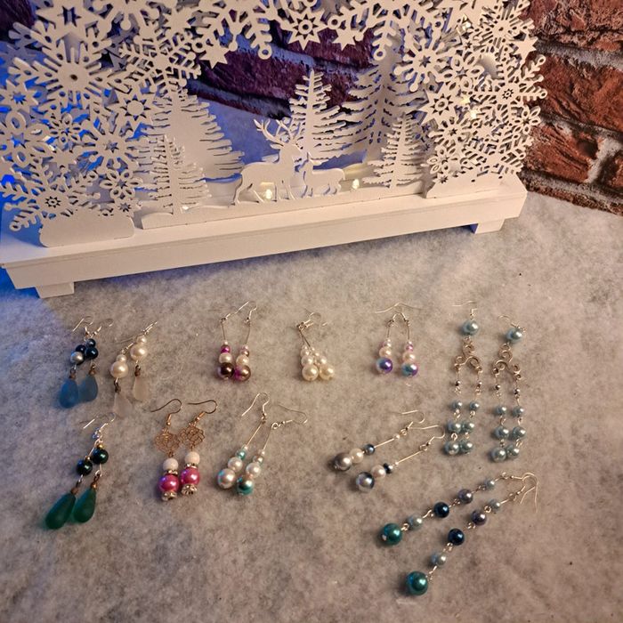 Boucles d'oreilles pendante avec perles nacré multicolore - photo numéro 2