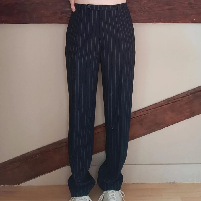 Ensemble tailleur blazer pantalon bleu marine rayures blanches - photo numéro 6