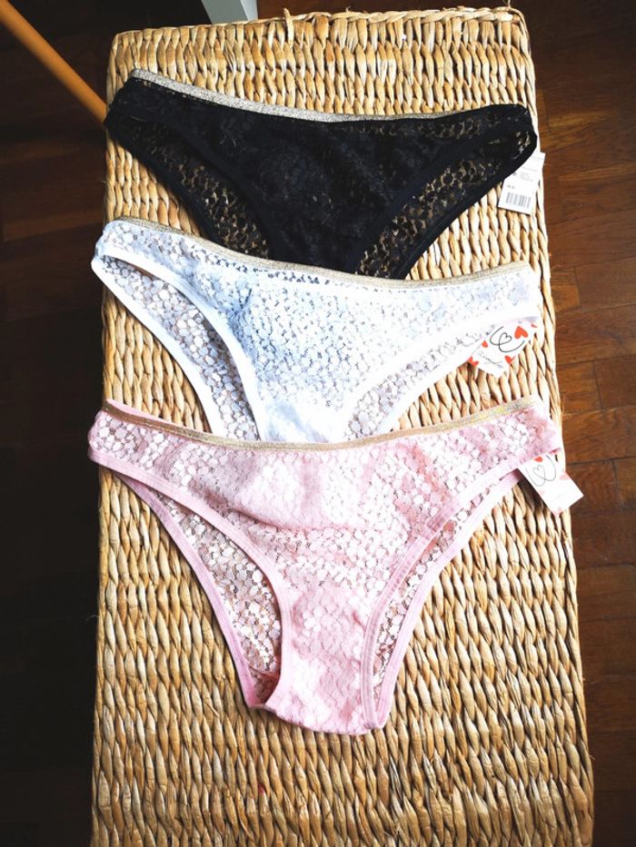 Lot de 3 culottes dentelles lurex