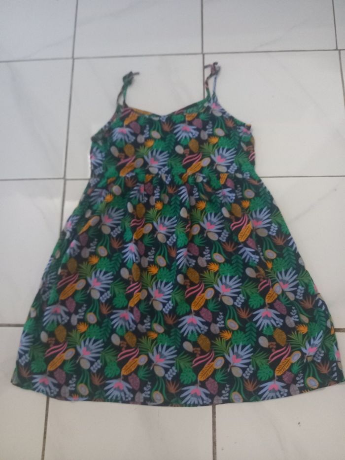 Robe d ete a bretelle fille taille 12 ans motifs feuilles en coton - photo numéro 2