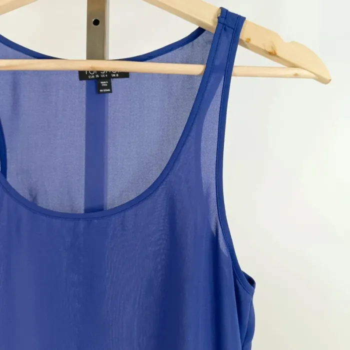 Débardeur bleu, broderie anglaise - crop top bleu taille 36 A545 - photo numéro 2