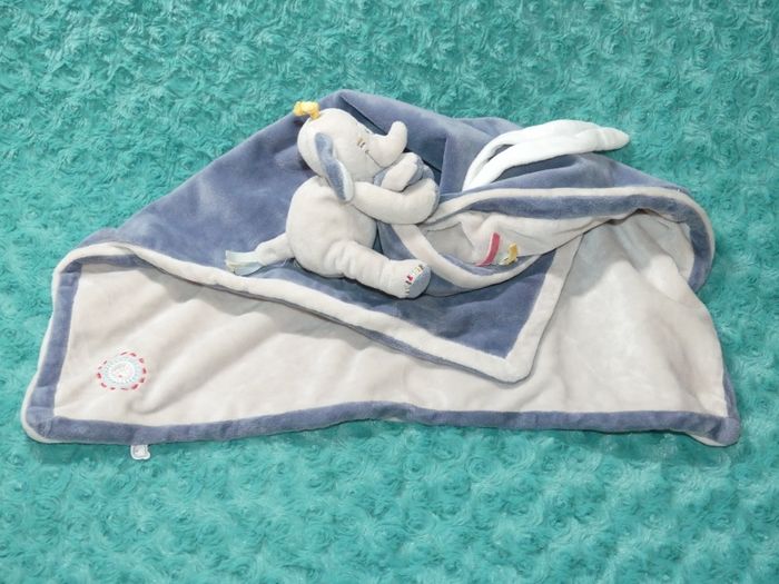 Doudou couverture éléphant Bao bleu beige Noukie's 🐘tbe - photo numéro 4