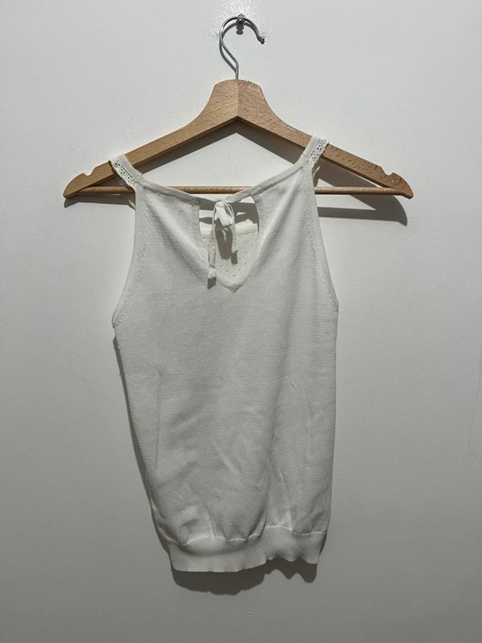 Top vintage col ras du cou / halter uni blanc avec volant - photo numéro 6