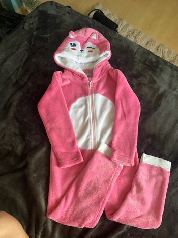 Combinaison de pyjama, rose et blanche, renard rose